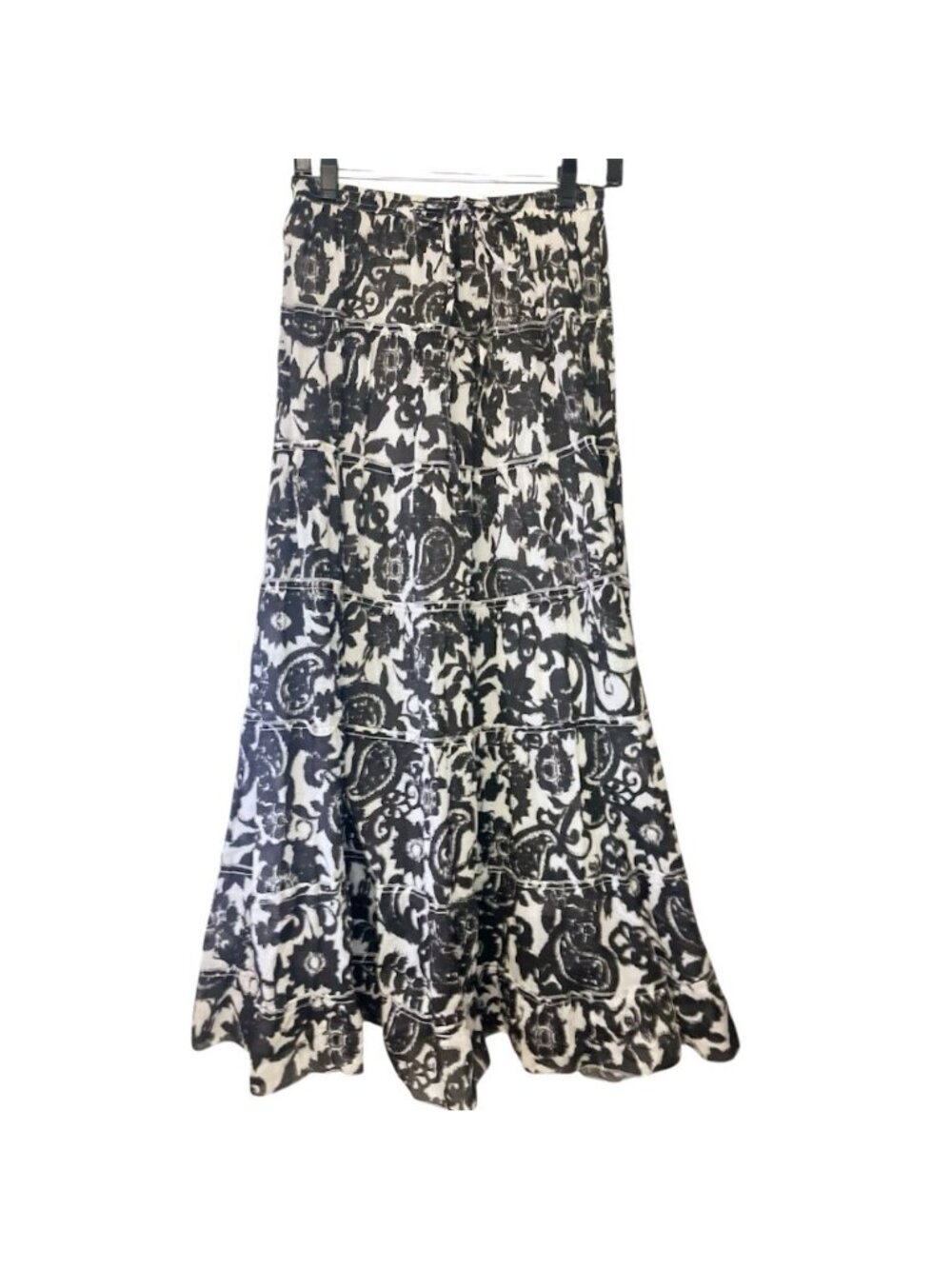 Jane Ashley Tiered Maxi Skirt Sz M Black White Cotton Lined Boho Gypsy Flowy